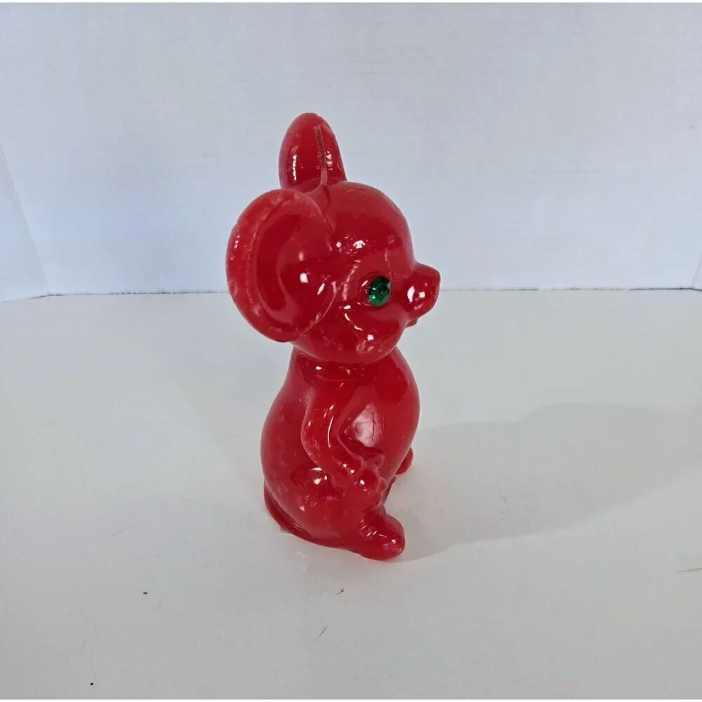 Vintage Candle Christmas Mouse Red With Green Sequin Eyes